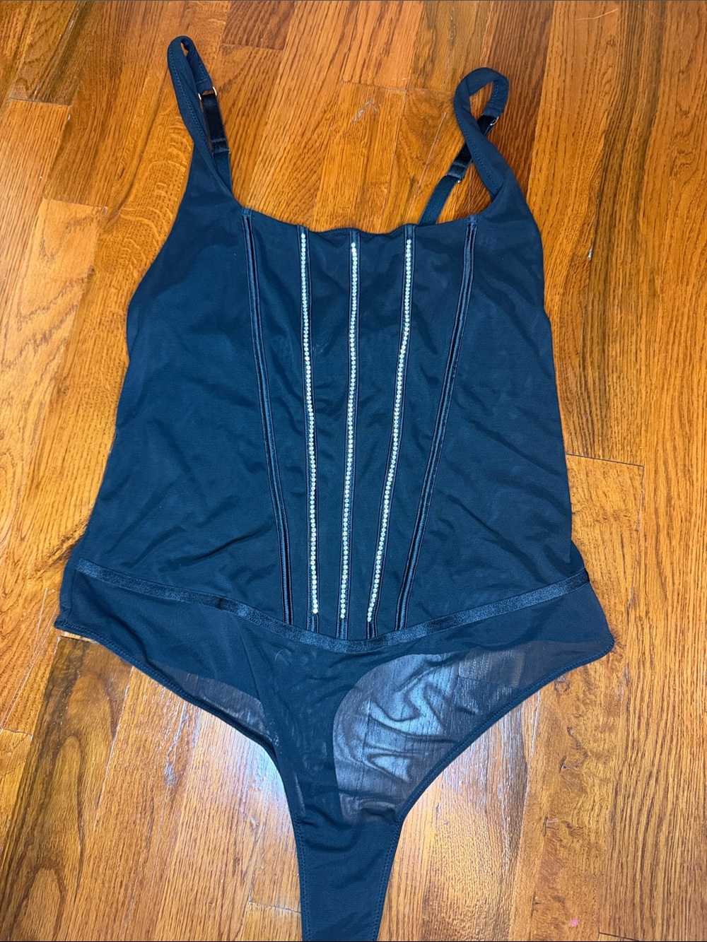 Black rhinestone body suit sheer